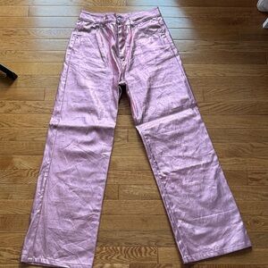 Meshki Pink Metallic Straight Leg Women's Jeans